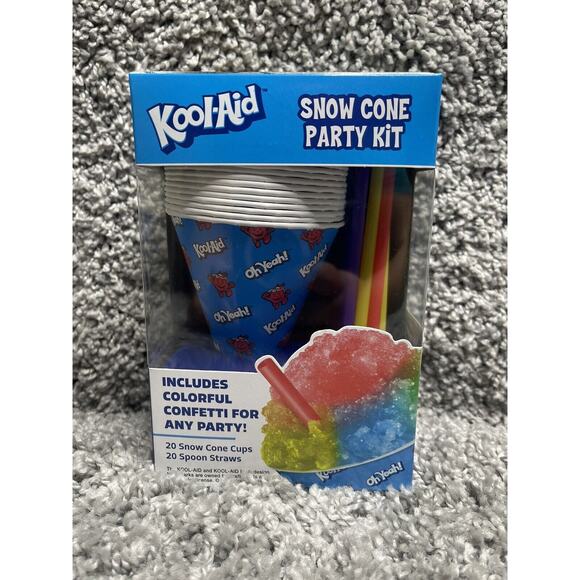 Kool Aid Snow Cone Party Kit 20 Cups & 20 Spoon Straws New - Picture 1 of 12
